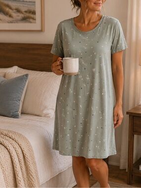 George Sage Green Polka Dot Nightgown Sleep Shirt XL Cozy Loungwear Pajamas